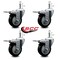 Service Caster 4'' Black Polyurethane Swivel 7/16'' Stem Caster Set with Total Lock Brake, 4PK SCC-GRTTL20S414-PPUB-BLK-716138-4 - alternate 2